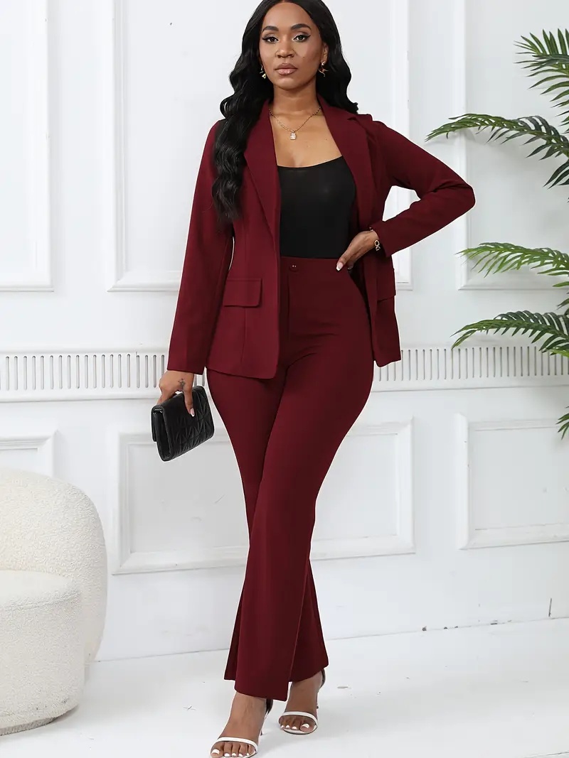 Women's elegant business solid color long-sleeved two-piece suit