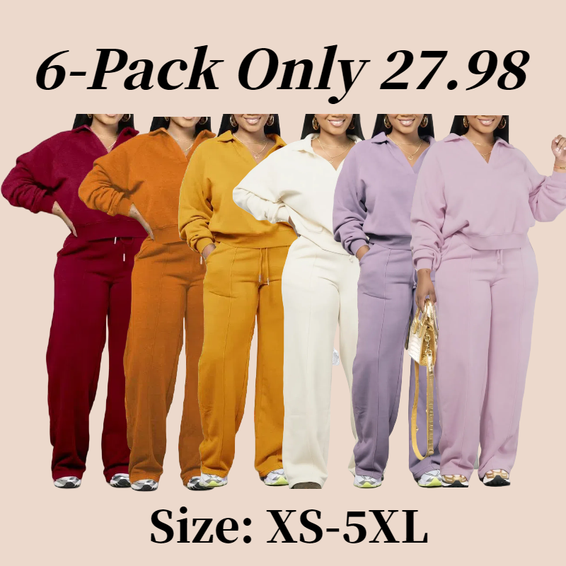 Women's Solid Long Sleeve Sweatshirt & Drawstring Waist Pants Set