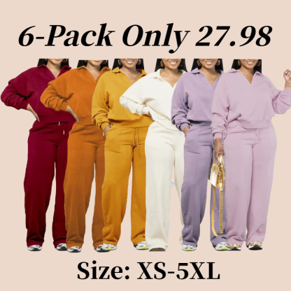 Women's Solid Long Sleeve Sweatshirt & Drawstring Waist Pants Set