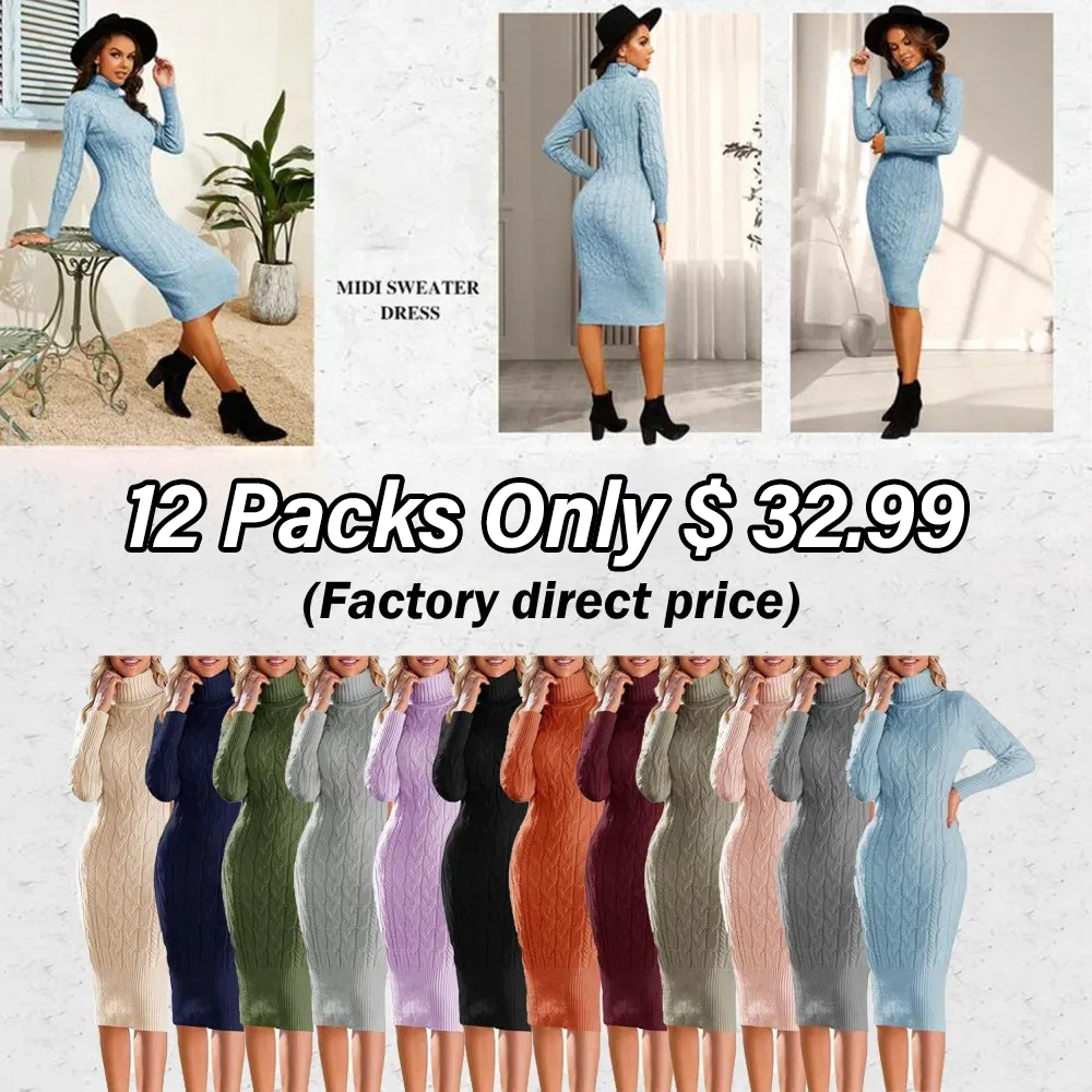 Women’s Long Sleeve Turtleneck Sweater Dress – Effortless Chic, Cozy Confidence | Winter Sale Event – Limited Stock!