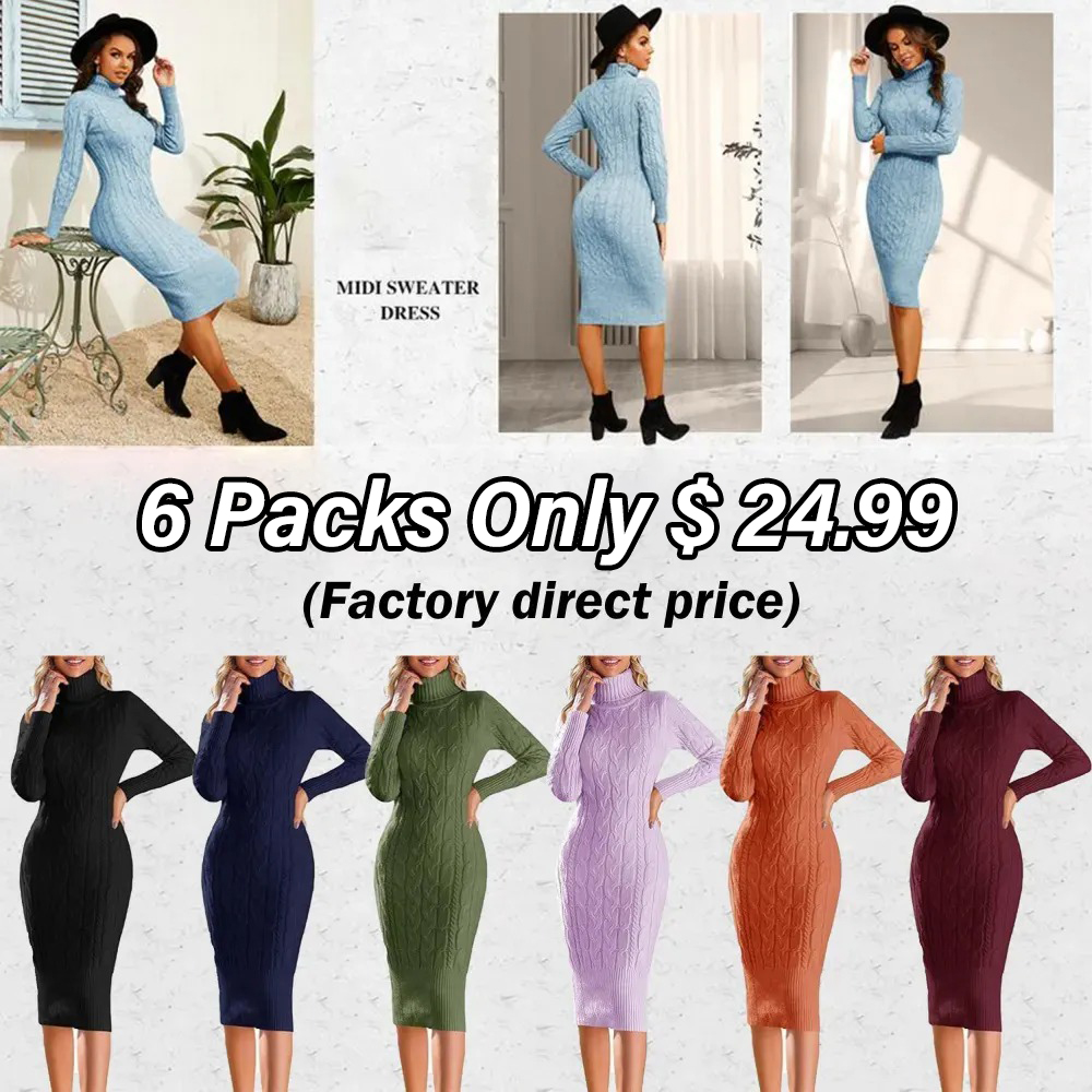 Women’s Long Sleeve Turtleneck Sweater Dress – Effortless Chic, Cozy Confidence | Winter Sale Event – Limited Stock!