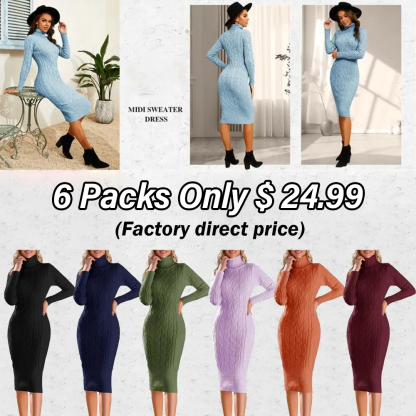 Women’s Long Sleeve Turtleneck Sweater Dress – Effortless Chic, Cozy Confidence | Winter Sale Event – Limited Stock!