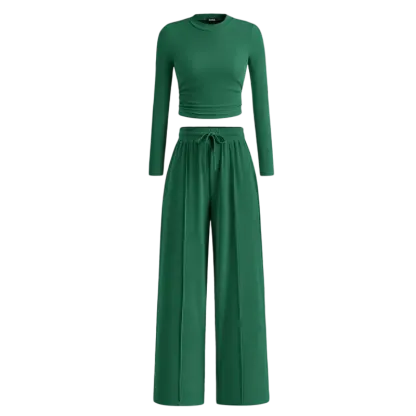 Women's Fall 2-Piece Set – Top & Wide-Leg Pants