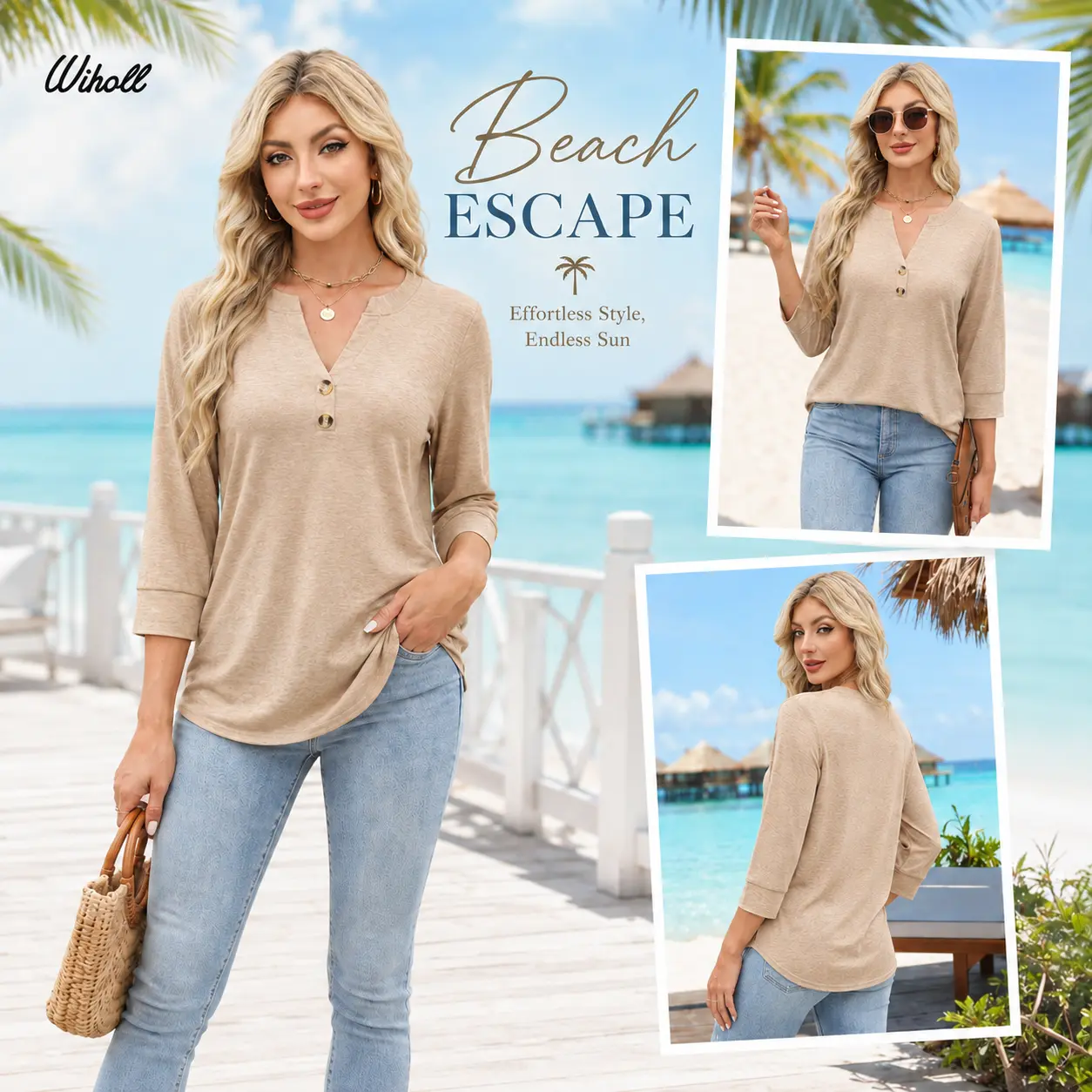 Women's Summer 3/4 Sleeve Tops