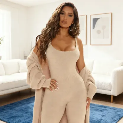 Cozy Knit Jumpsuit & Long Cardigan Set
