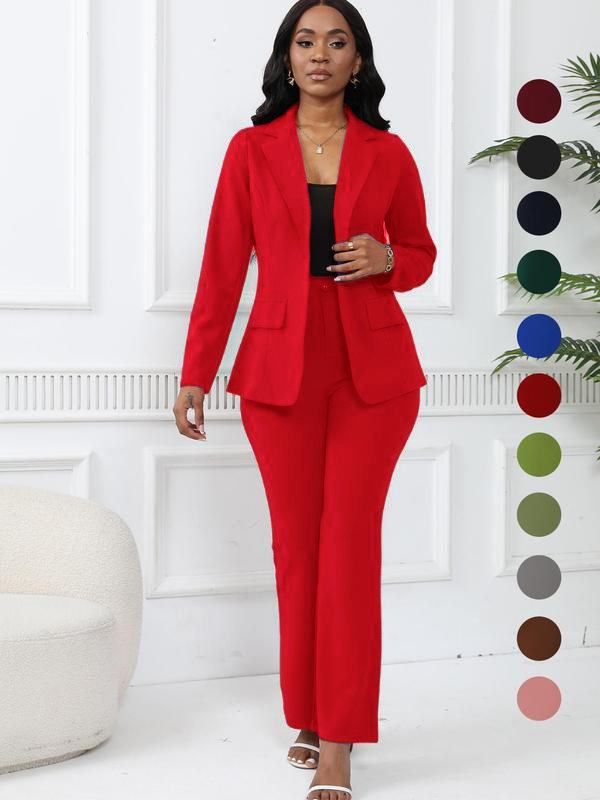 Women's elegant business solid color long-sleeved two-piece suit