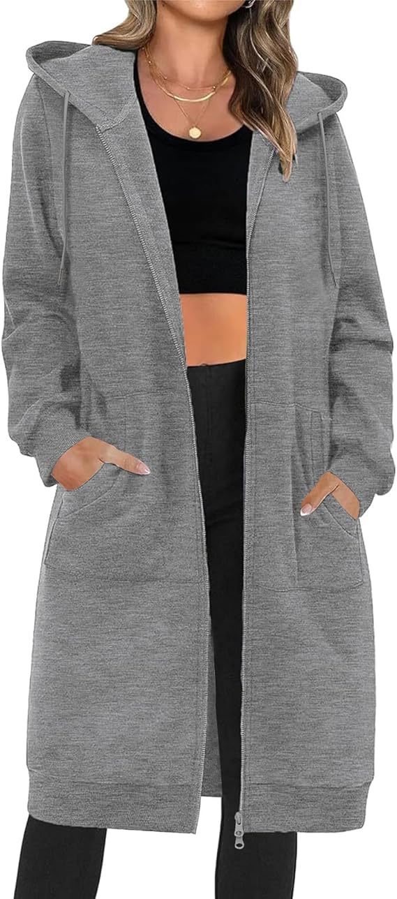 RITOSTA Damen Kapuzenjacke Lang Sweatjacke mit Kapuze Hoodie Jacke Herbst Winter Fr&uuml;hling Mantel Sweatshirts Langarm Kapuzenpullover Strickjacke mit Rei&szlig;verschluss Taschen