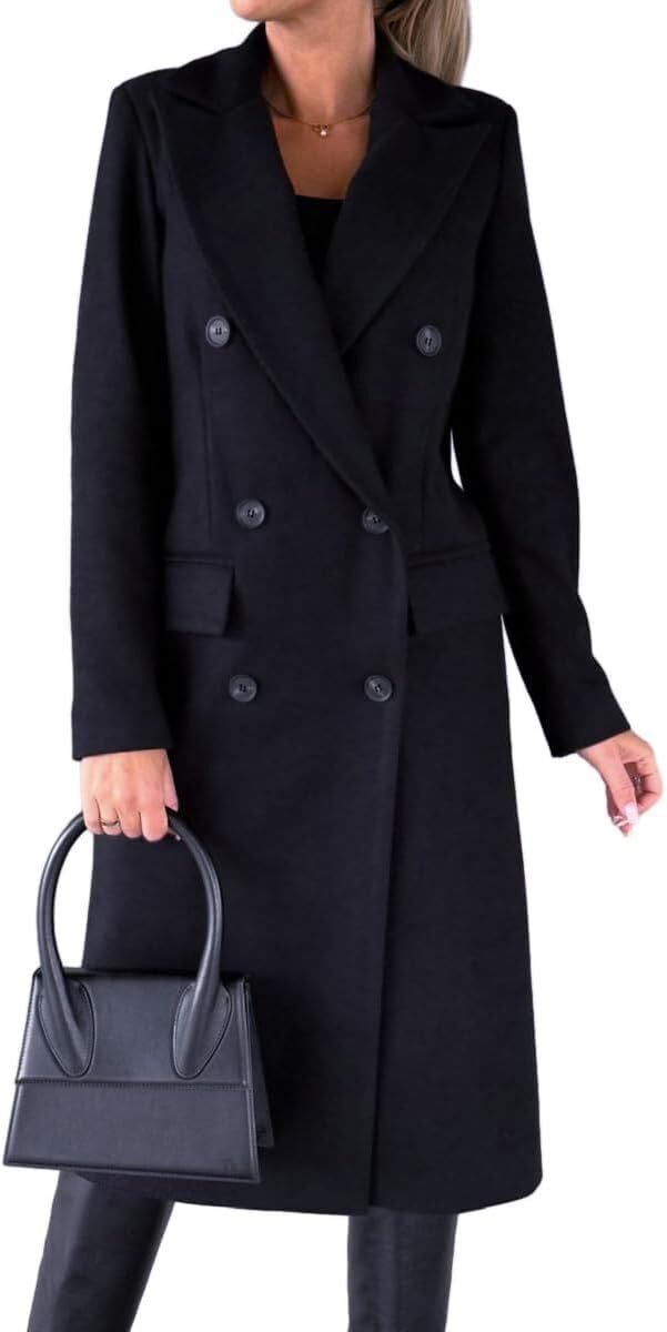 Womens Long Wool Coat Double Breasted Trench Coat Fall Winter Clothes