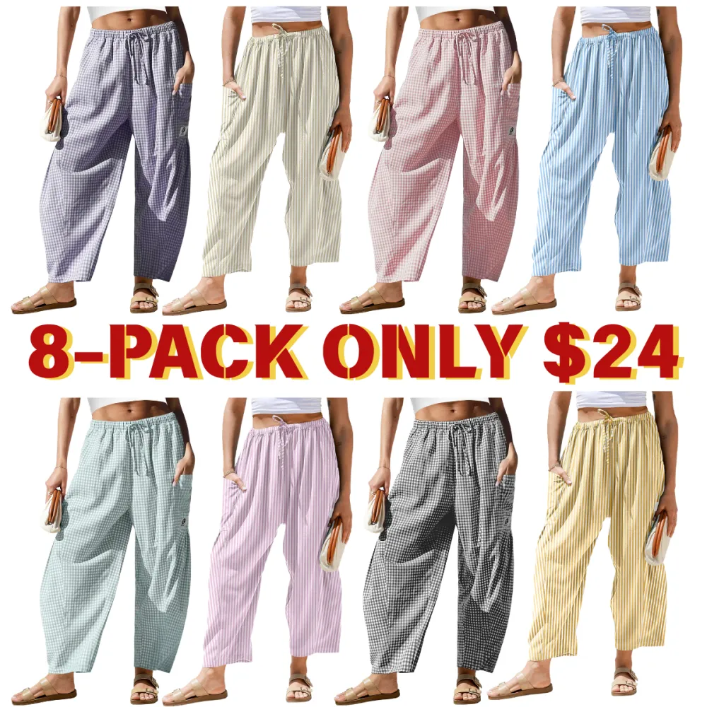 Womens Wide Leg Gingham Striped Plaid Pants