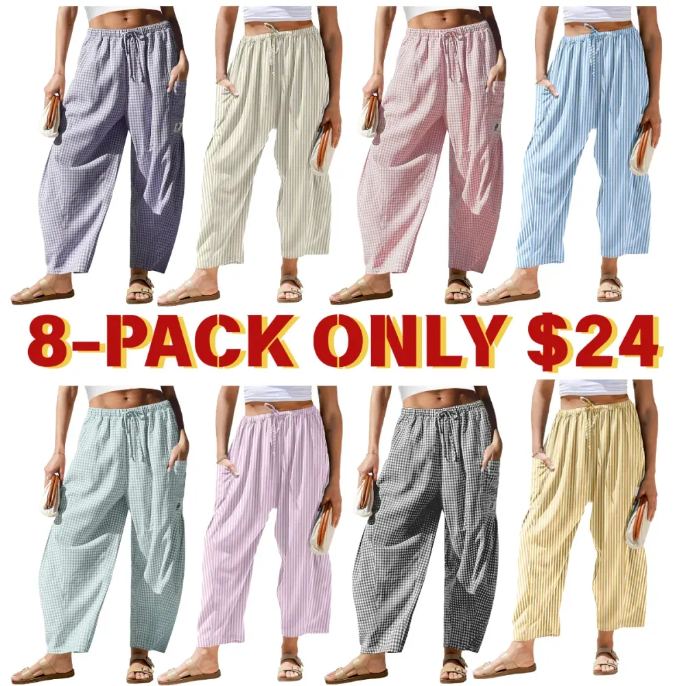 Womens Wide Leg Gingham Striped Plaid Pants