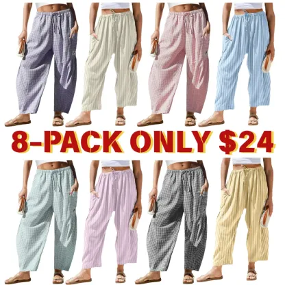Womens Wide Leg Gingham Striped Plaid Pants