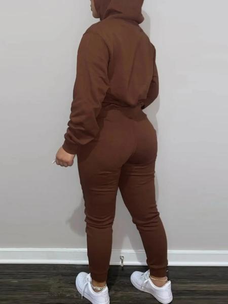 Casual Plain Drawstring Sweatshirt Outfit Set, Fitted Regular Length, Moderate Fabric, Fall & Winter Wear, Women's Clothing