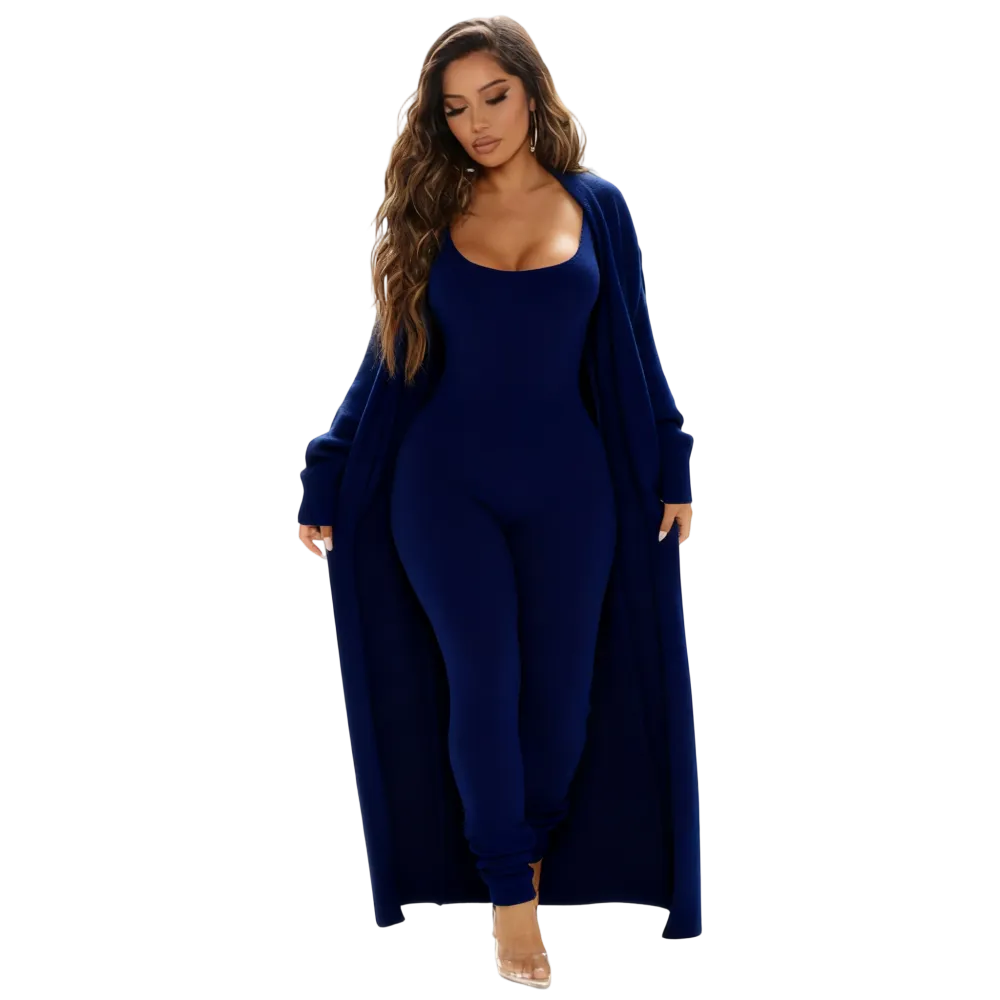 Cozy Knit Jumpsuit & Long Cardigan Set