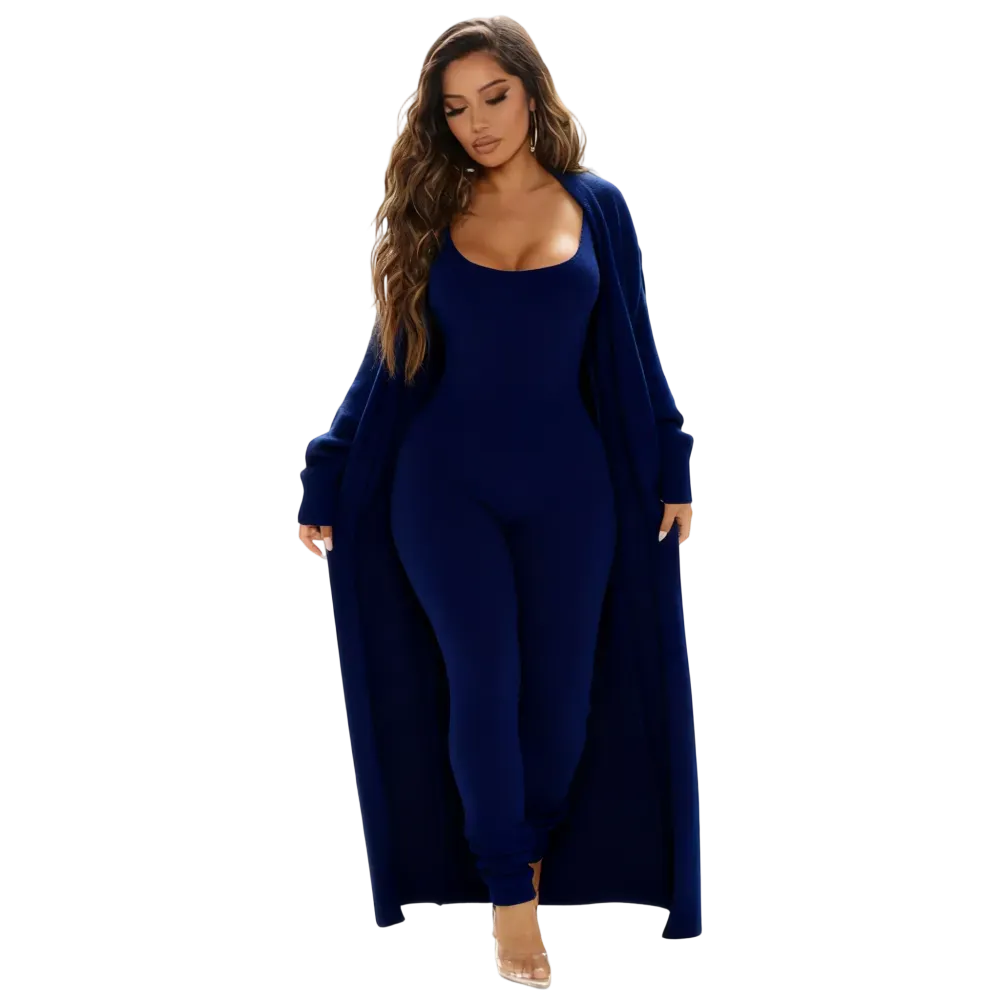 Cozy Knit Jumpsuit & Long Cardigan Set