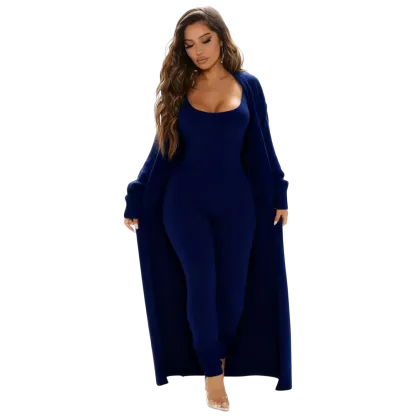 Cozy Knit Jumpsuit & Long Cardigan Set