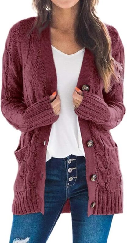 Women's Fall Casual Long Sleeve Button Down Open Front Cable Knit Cardigan
