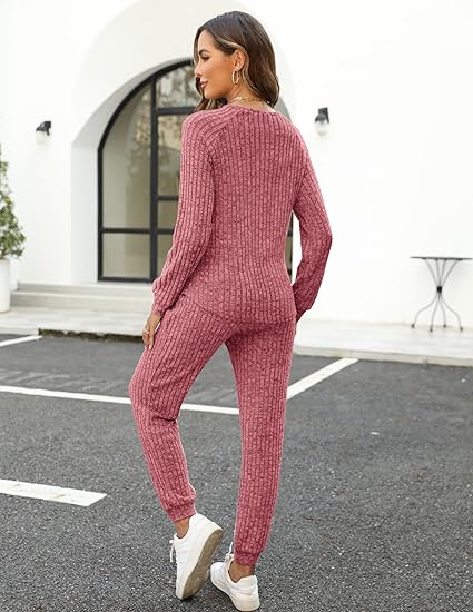 Women's 2-Piece Casual Set — Button-Front Sweatshirt & Sweatpants (With Pockets)