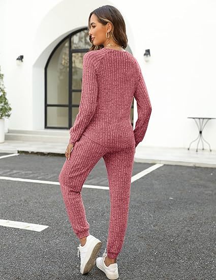 Women's 2-Piece Casual Set — Button-Front Sweatshirt & Sweatpants (With Pockets)