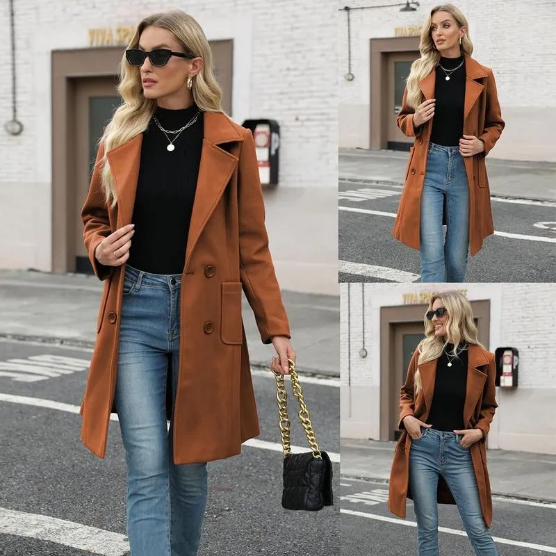 Women's Winter Wool Blend Camel Mid-Long Coat