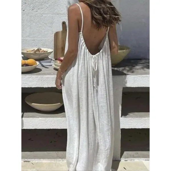 Women's Solid Backless Cami Sleep Dress – Sleeveless Nightwear