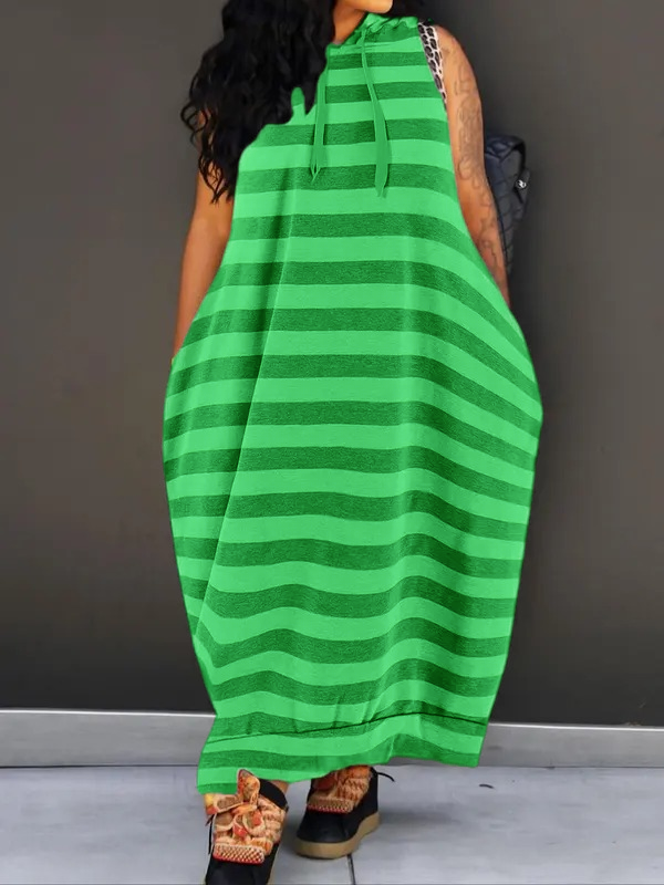 🔥Last day promotion⏰-Women's Plain Drawstring Hooded Tank Dress, Casual Pocket Sleeveless Maxi Dress for Summer, Fashion Women's Clothing for Daily Wear