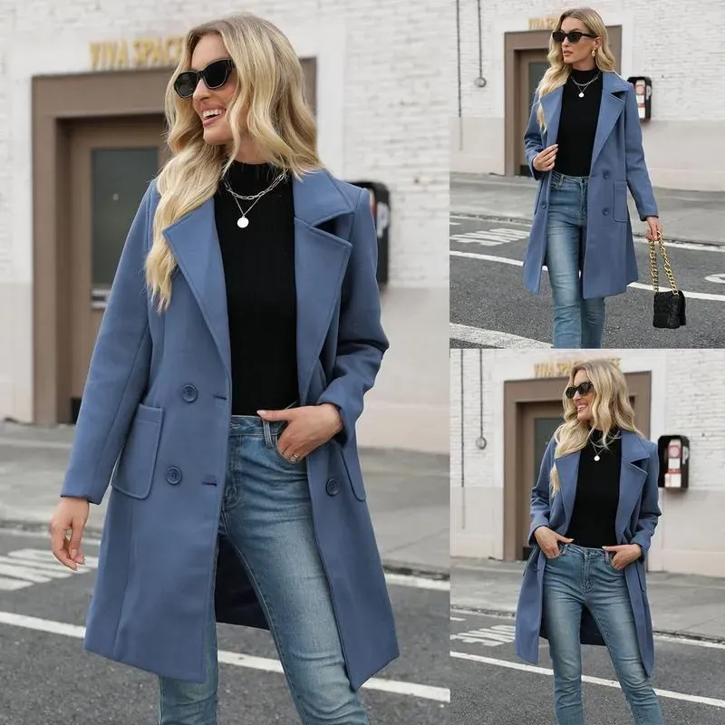 Women's Winter Wool Blend Camel Mid-Long Coat
