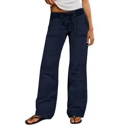 Solid Seam Detail Drawstring Mid Rise Straight Leg Pants High Stretch Fabric Women's Wear Minimalist Fit Basic Style Multiple Colors