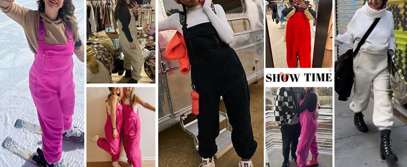 Tanming Womens Fleece Overalls 2025 Warm Winter Casual Loose Jumpsuits Sherpa Bib Overalls Fuzzy Ski Pants with Pockets