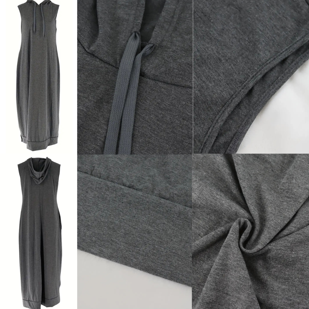 🔥Last day promotion⏰-Women's Plain Drawstring Hooded Tank Dress, Casual Pocket Sleeveless Maxi Dress for Summer, Fashion Women's Clothing for Daily Wear