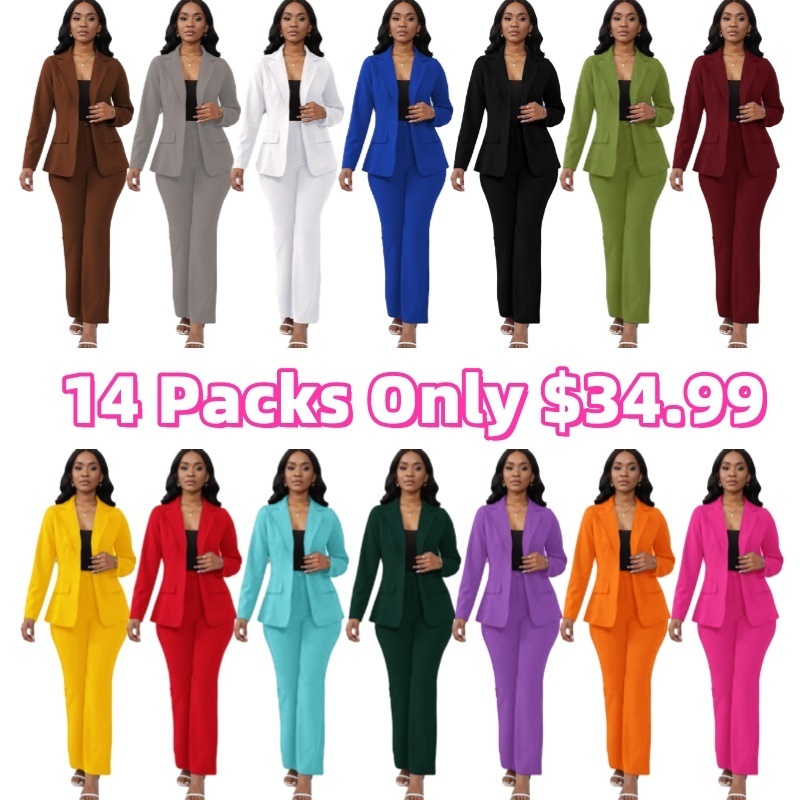 Women's elegant business solid color long-sleeved two-piece suit