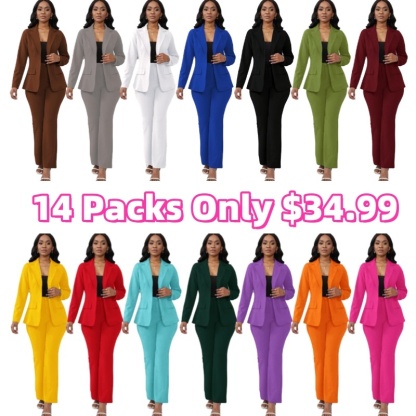 Women's elegant business solid color long-sleeved two-piece suit