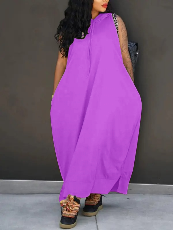 🔥Last day promotion⏰-Women's Plain Drawstring Hooded Tank Dress, Casual Pocket Sleeveless Maxi Dress for Summer, Fashion Women's Clothing for Daily Wear
