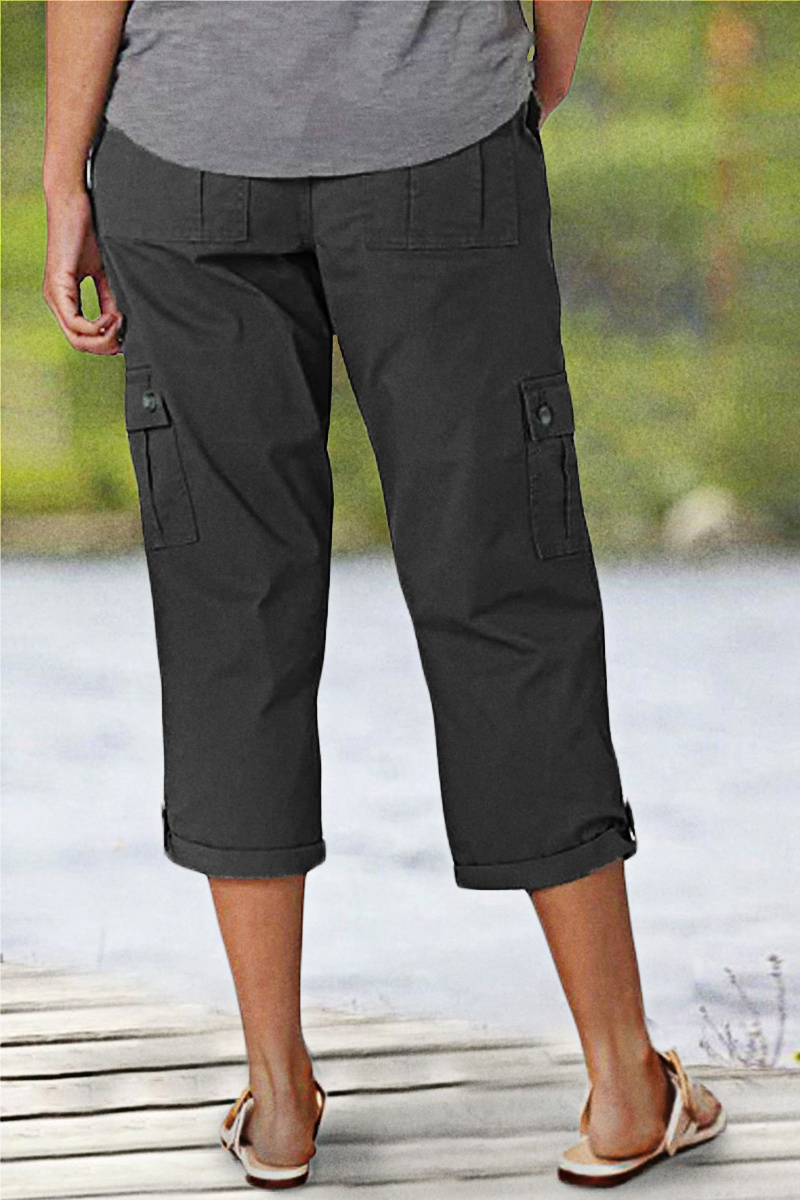 Roll Tab Hem Multi Pocket Capri Mid Waist Cargo Pants