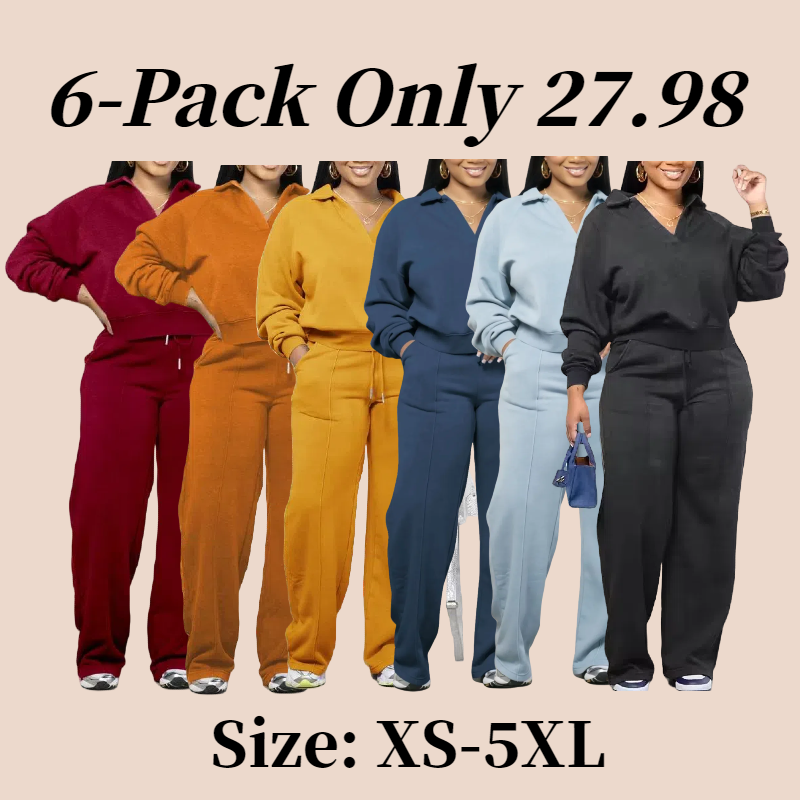 Women's Solid Long Sleeve Sweatshirt & Drawstring Waist Pants Set