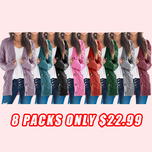 Women's Fall Casual Long Sleeve Button Down Open Front Cable Knit Cardigan