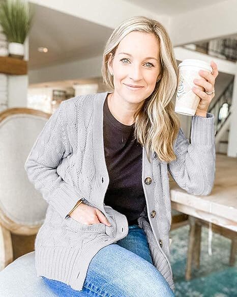 Women's Fall Casual Long Sleeve Button Down Open Front Cable Knit Cardigan