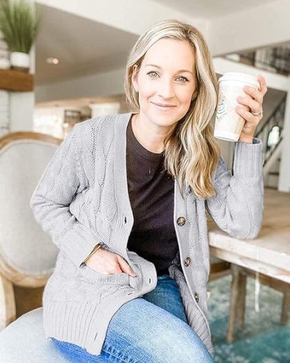 Women's Fall Casual Long Sleeve Button Down Open Front Cable Knit Cardigan