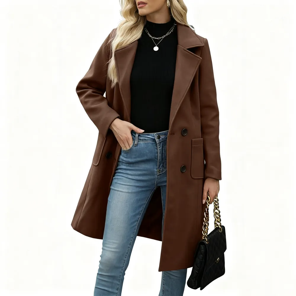 Women's Winter Wool Blend Camel Mid-Long Coat