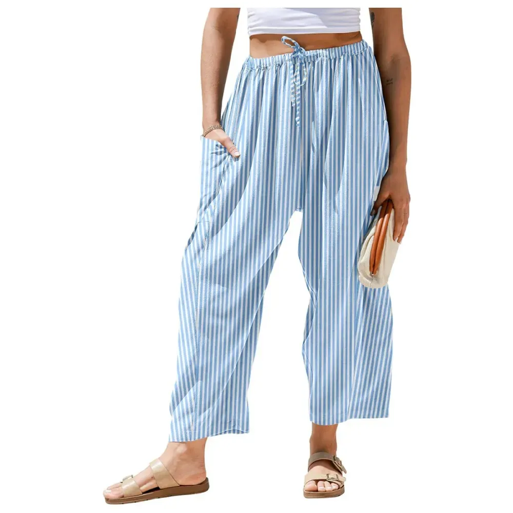 Womens Wide Leg Gingham Striped Plaid Pants