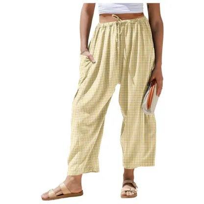 Womens Wide Leg Gingham Striped Plaid Pants