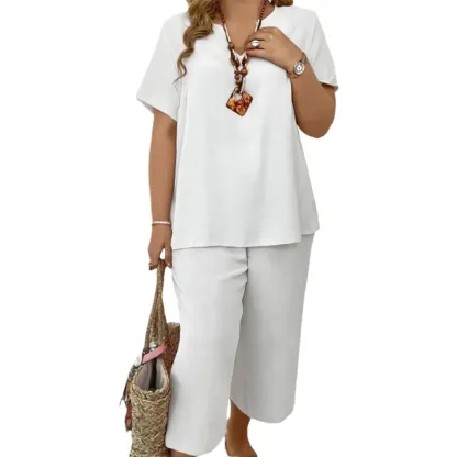 Women's Solid Short Sleeve Top & Loose Wide Leg Pants 2-Piece Set