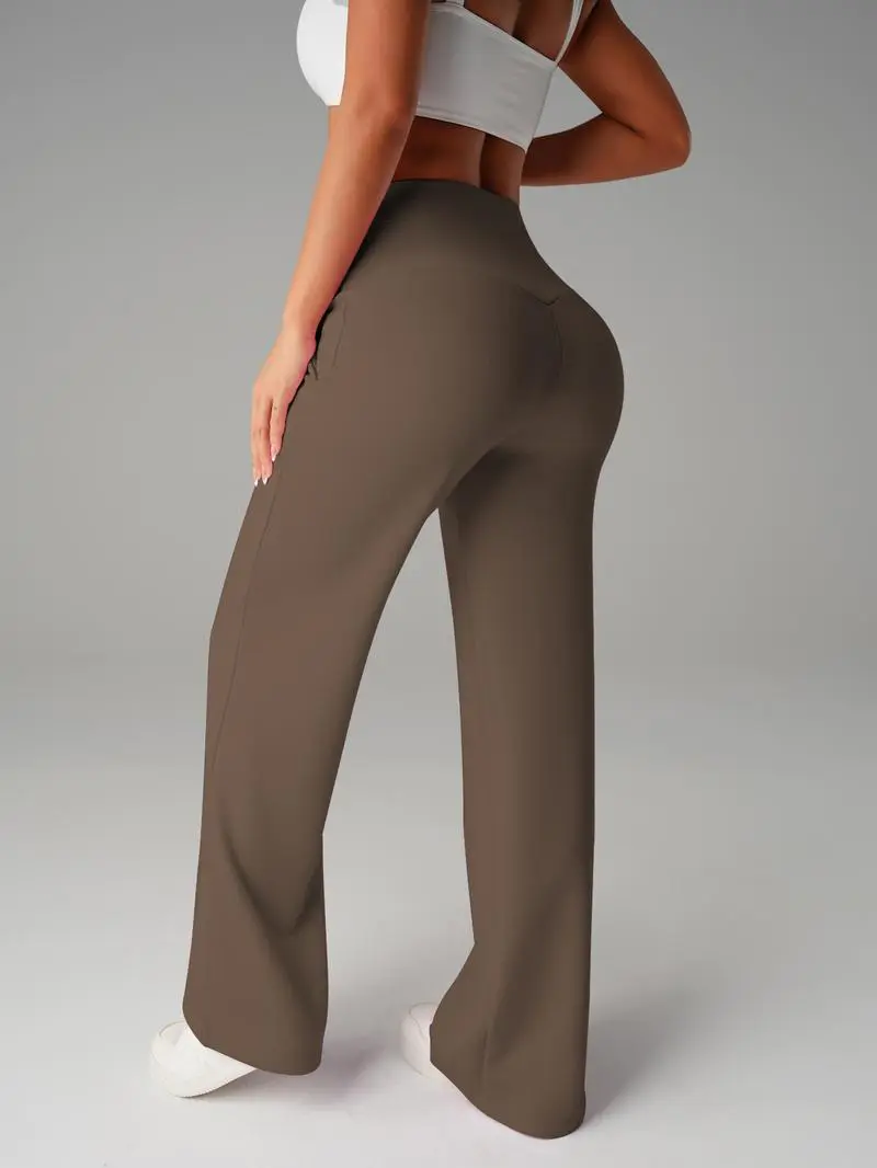 Women's Plain Loose Straight Leg Pants, Wide Leg High Waist Sporty Casual Sweatpants with Pockets, Sports Bottoms, Comfortable Daily Wear [Fits Small - Size Up Recommended]