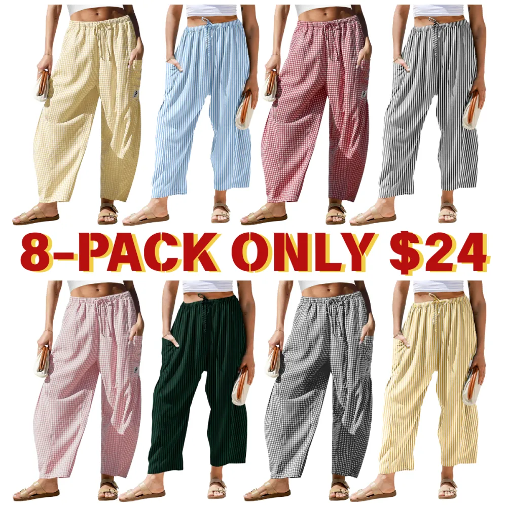 Womens Wide Leg Gingham Striped Plaid Pants