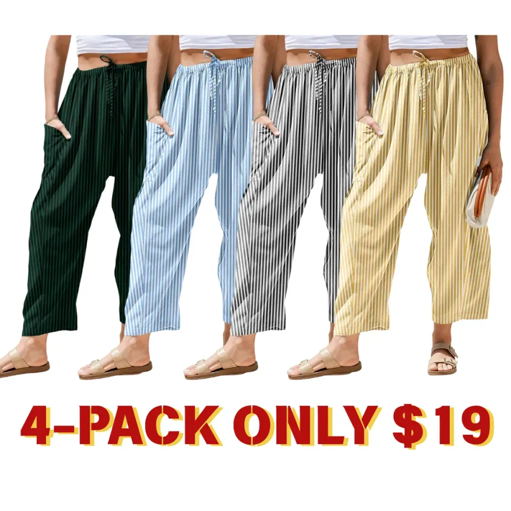Womens Wide Leg Gingham Striped Plaid Pants