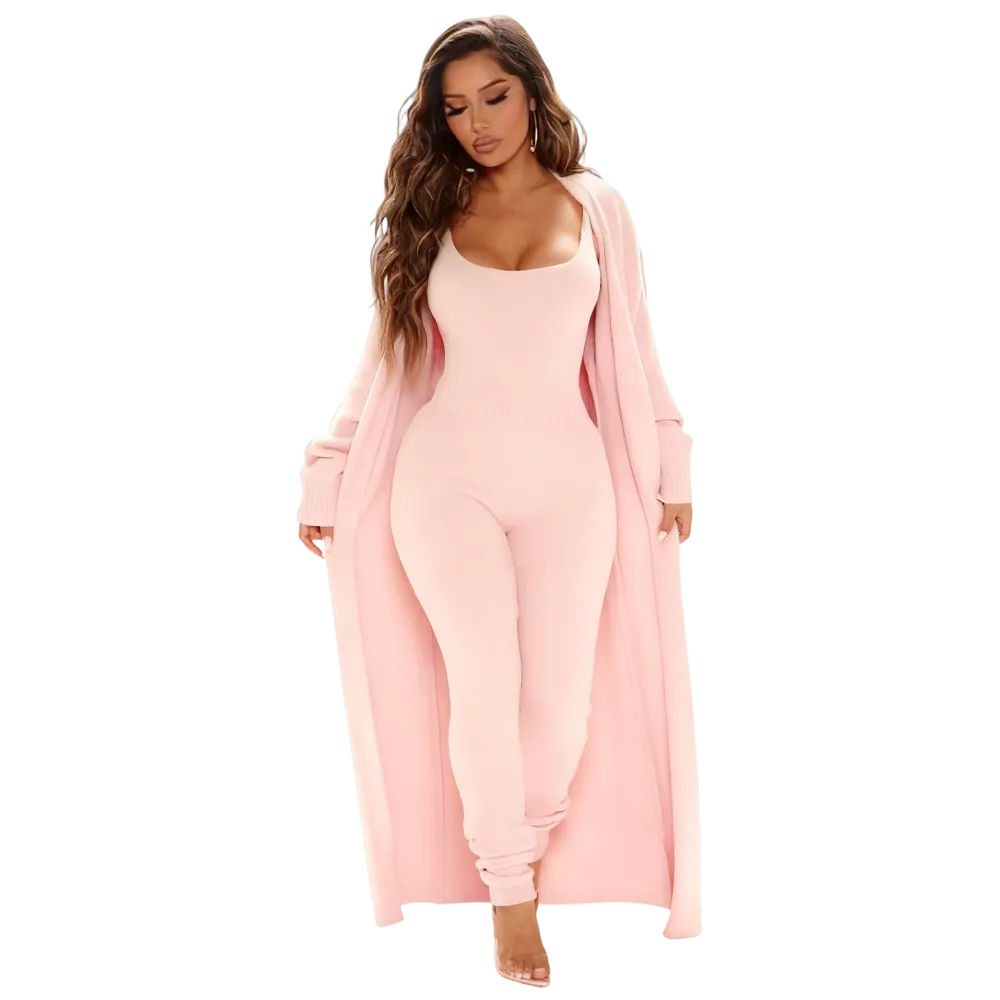 Cozy Knit Jumpsuit & Long Cardigan Set