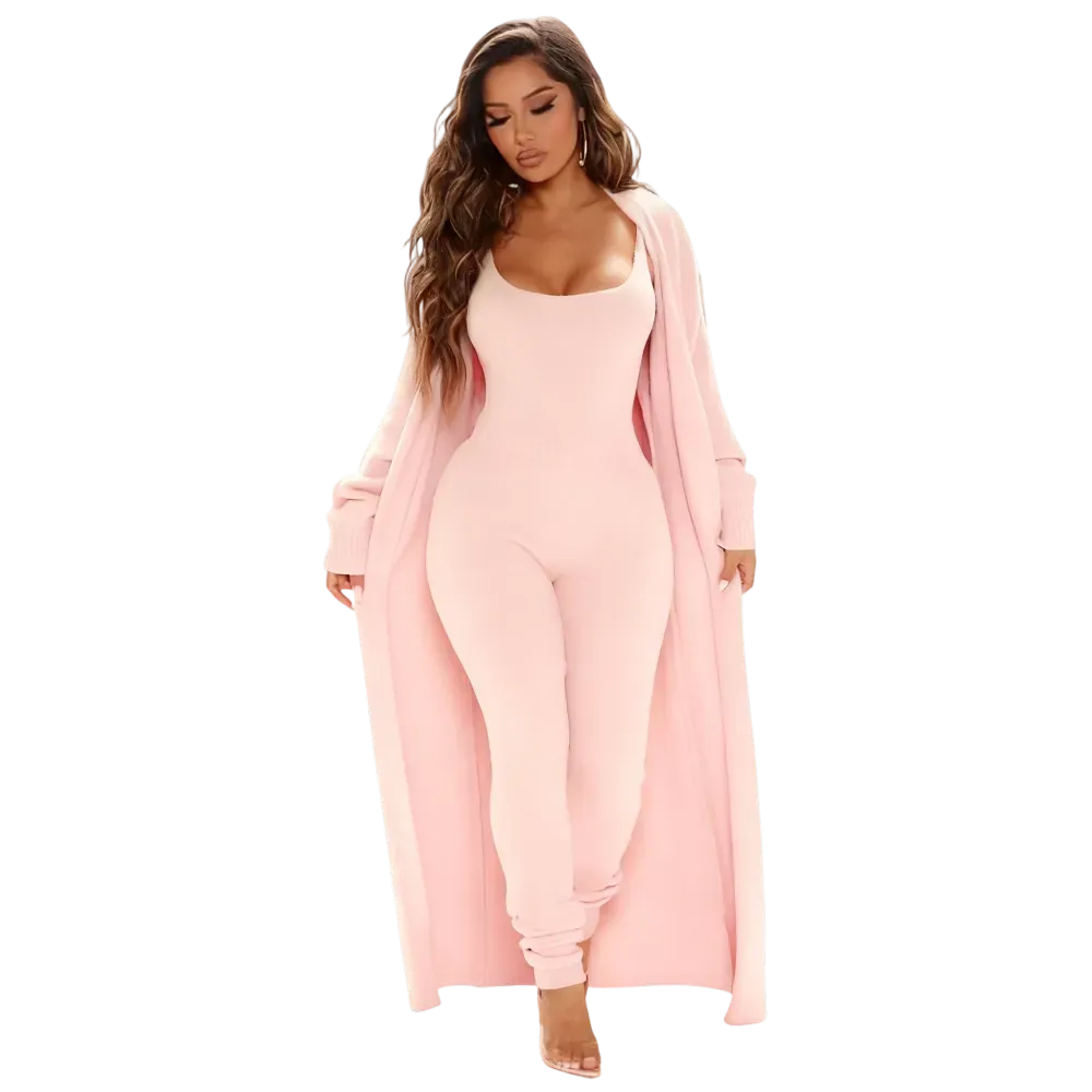 Cozy Knit Jumpsuit & Long Cardigan Set