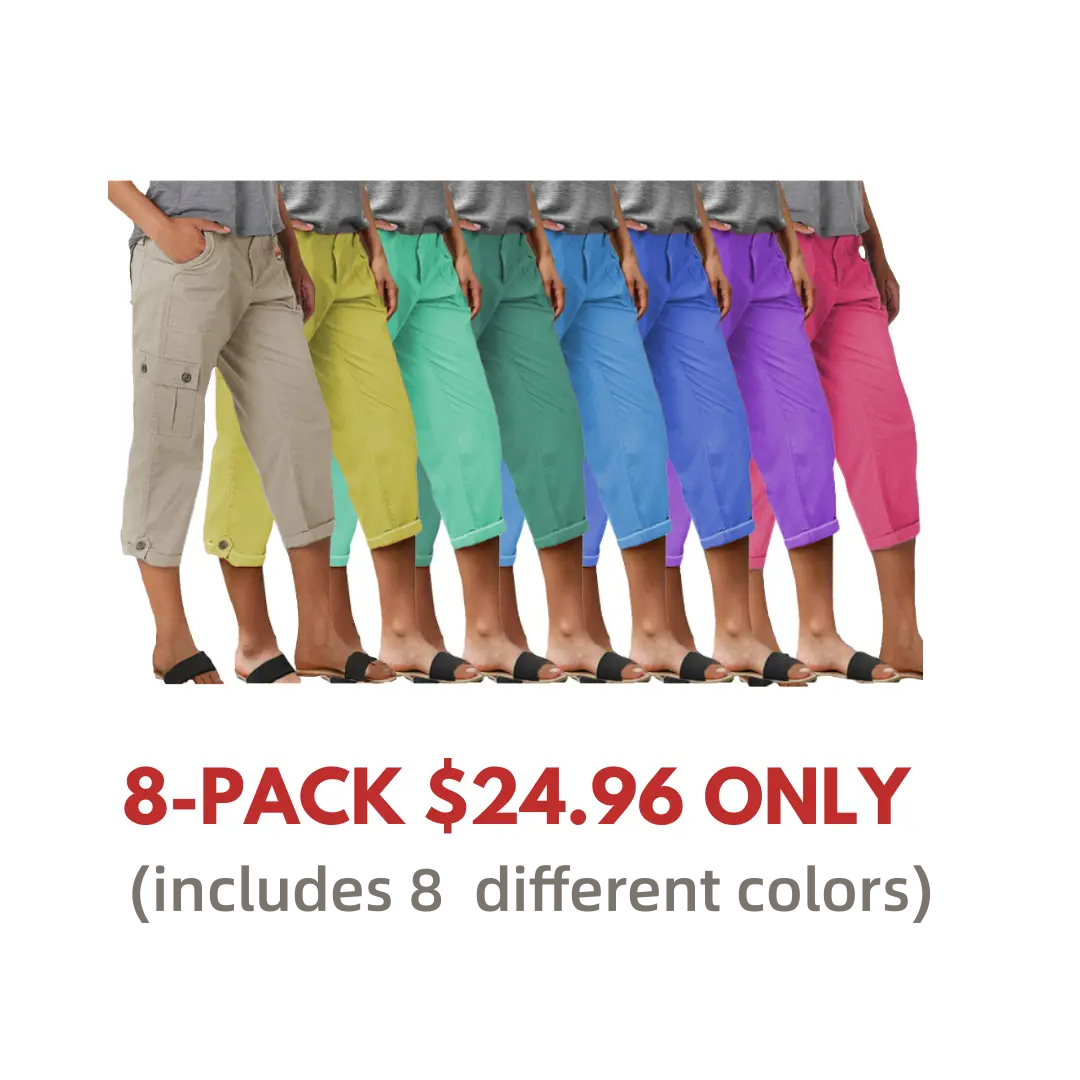 Roll Tab Hem Multi Pocket Capri Mid Waist Cargo Pants