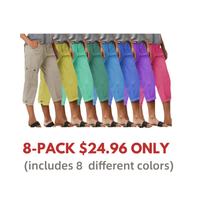 Roll Tab Hem Multi Pocket Capri Mid Waist Cargo Pants