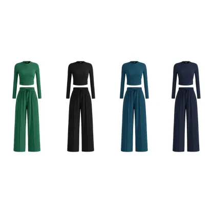 Women's Fall 2-Piece Set – Top & Wide-Leg Pants