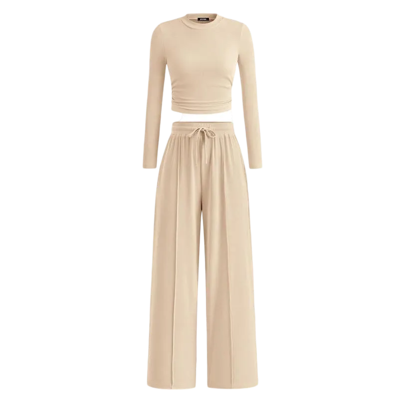 Women's Fall 2-Piece Set – Top & Wide-Leg Pants